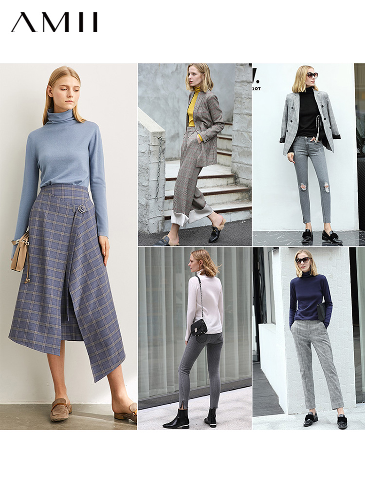 三规格有规格图 AMII Minimalism Autumn Winter Women's Sweater Causal Solid Basic Turtleneck Sweaters For Women Women's sweater Tops 12020216