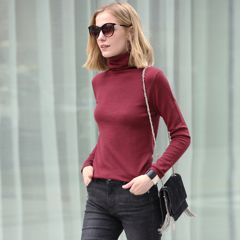 三规格有规格图 AMII Minimalism Autumn Winter Women's Sweater Causal Solid Basic Turtleneck Sweaters For Women Women's sweater Tops 12020216