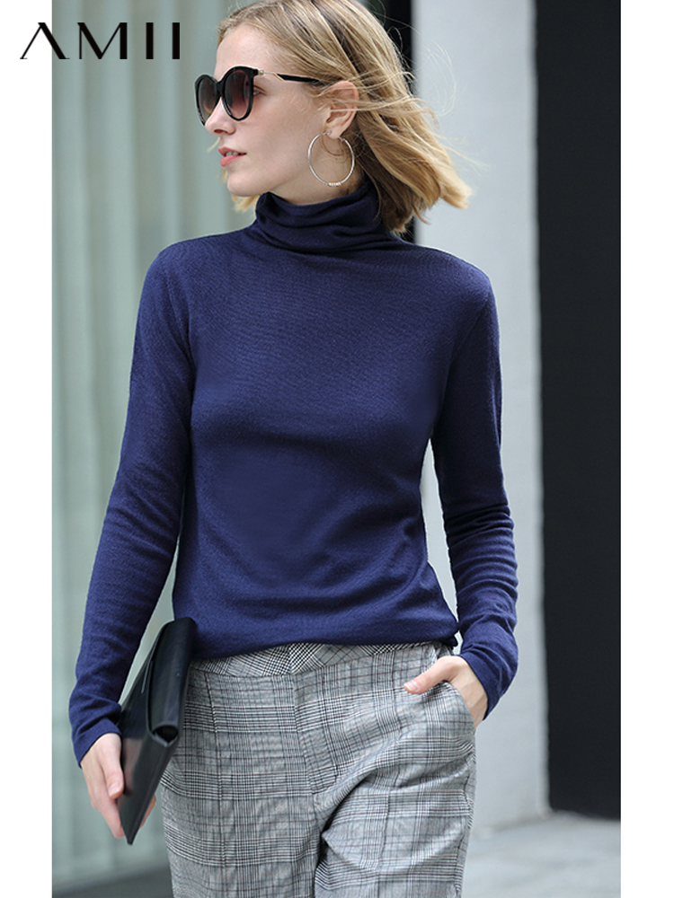 三规格有规格图 AMII Minimalism Autumn Winter Women's Sweater Causal Solid Basic Turtleneck Sweaters For Women Women's sweater Tops 12020216