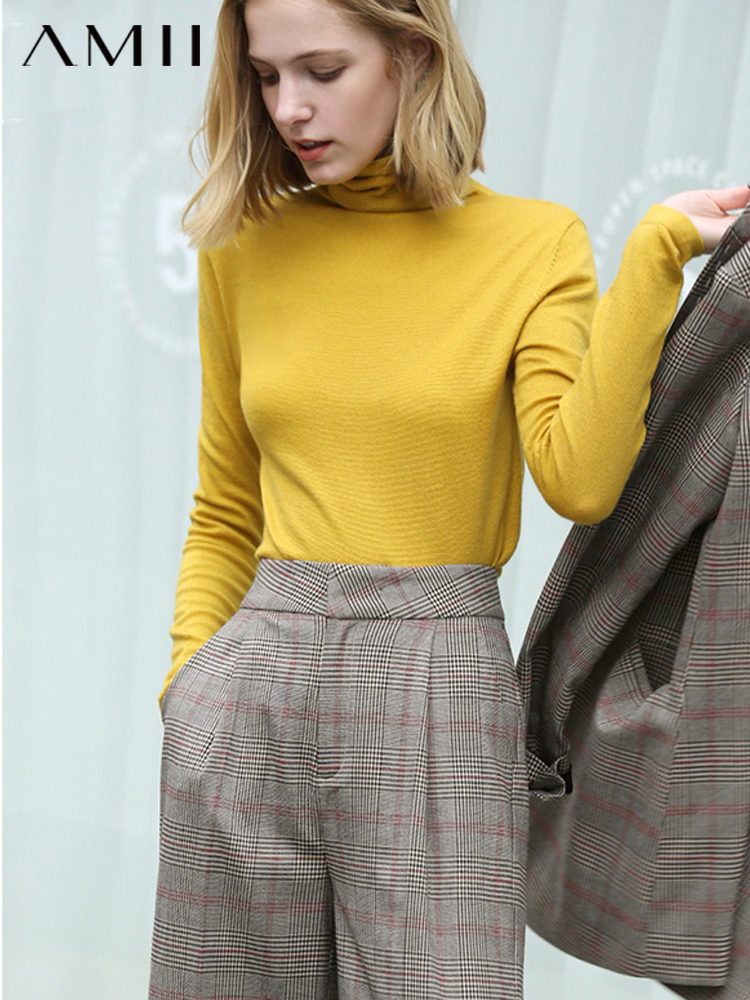 三规格有规格图 AMII Minimalism Autumn Winter Women's Sweater Causal Solid Basic Turtleneck Sweaters For Women Women's sweater Tops 12020216